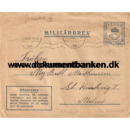 Sverige Fltpost Refvinge. 1939