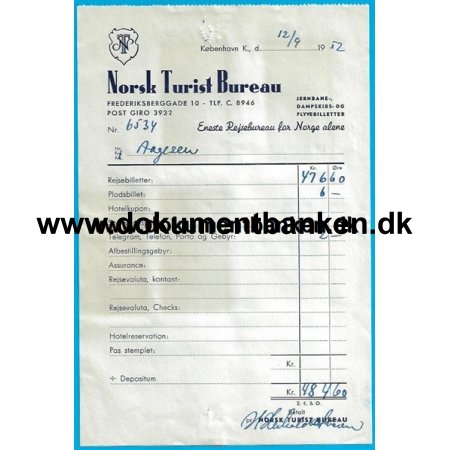 Togbilletter  Kbenhavn - Oslo Norge 1952