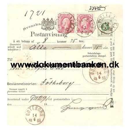 Postanvisning, Fjellbacka, Sverige, 1888