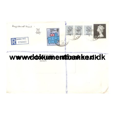 England, R-Kuvert, Sendt til Danmark, 1986