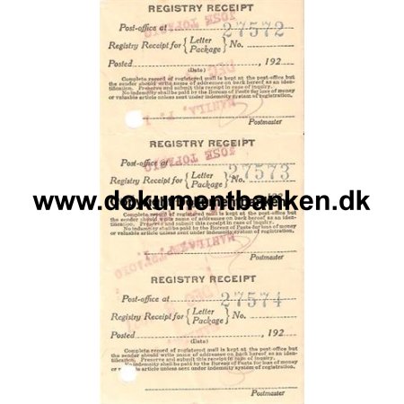 Registry Receipt, 3 december 1927