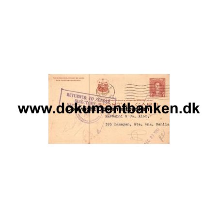 Postal card, return to sender, 27 august 1951