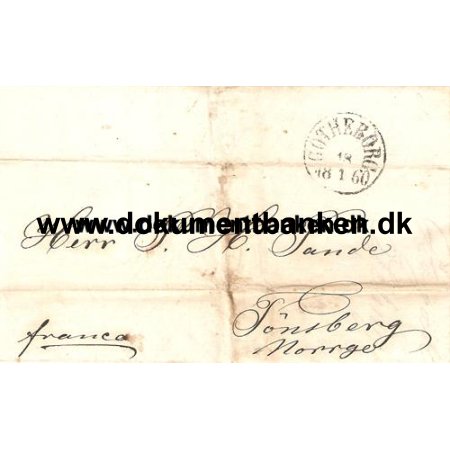 Brev Gteborg til Tnsberg i Norge. 1860