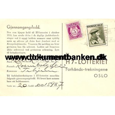 Norge. Lotteriet for Frihedskampens ofre. 1946