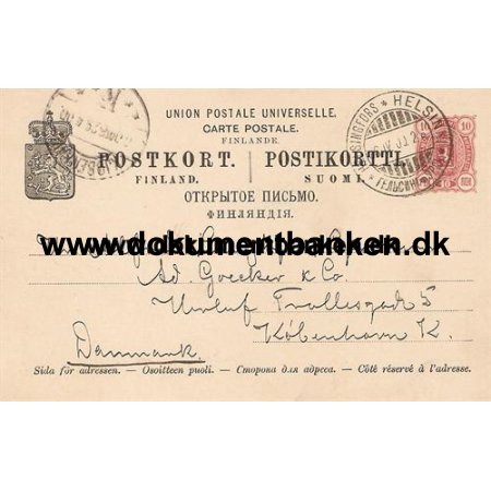Finland Helsingfors til Kbenhavn 1900