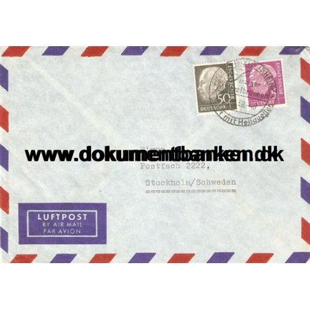 Luftpostbrev 50 + 5 Pf. Tyskland 1958