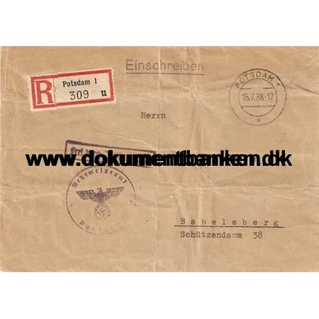 R-brev. Potsdam Tyskland 1938