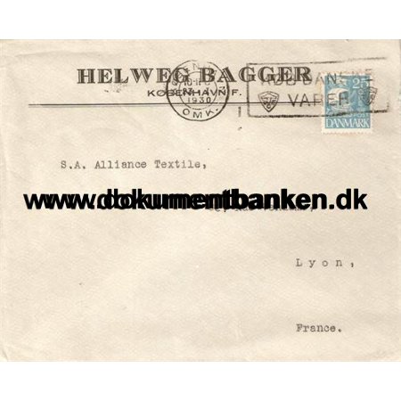 Helweg Bagger. Kbenhavn F. Brev til Lyon. 1930