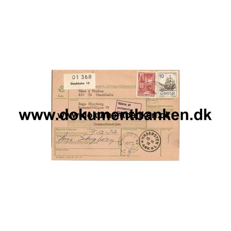 Adresskort for inrikes postpaket 1972