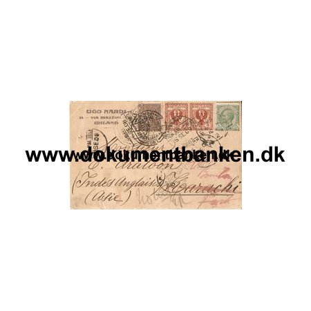 Cartolina Postale Milano til Karachi British India 1908
