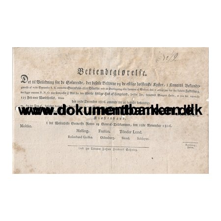 1806 Bekendtgrelse vedr. bygning af Fyr Langeland Dokument