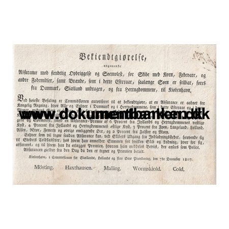 Bekendtgrelse vedr. fjendtlig Sopbringelse 1807 Dokument