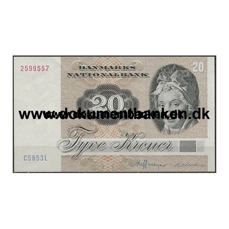 20 Kr. 2599557 C5853L Serie 1972-1979 Pengeseddel Danmark