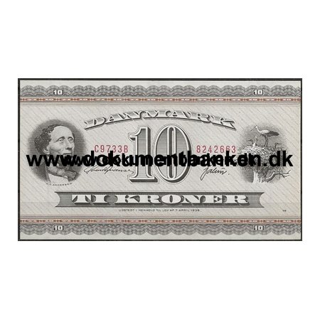 10 Kr. Portrt og Landskab Serien 1957 - 1975 Pengeseddel