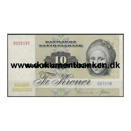 10 Kr. 0358192 B8782M Serie 1972-1979 Pengeseddel Danmark