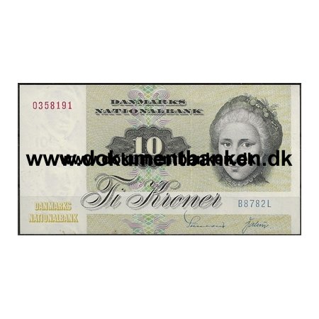 10 Kr. 0358191 B8782L Serie 1972-1979 Pengeseddel Danmark