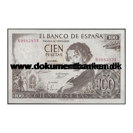 100 Pesetas N 9983934 Pengeseddel Spanien 1965