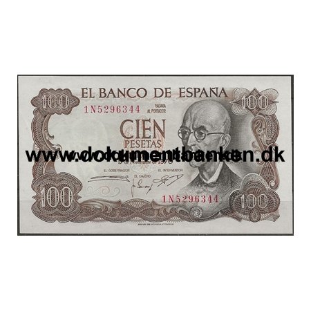 100 Pesetas 1 N 5296344 Pengeseddel Spanien 1970