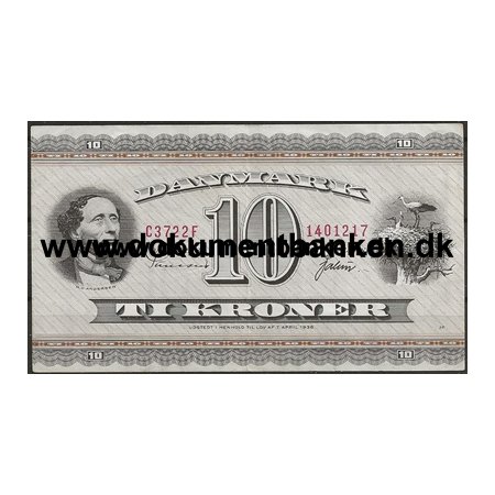 10 Kr. Portrt og Landskab Serien 1957 - 1975 Pengeseddel