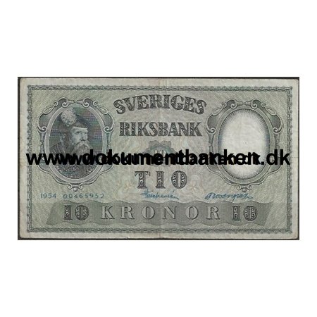 Sverige 10 Kr. 00465952 Pengeseddel 1954