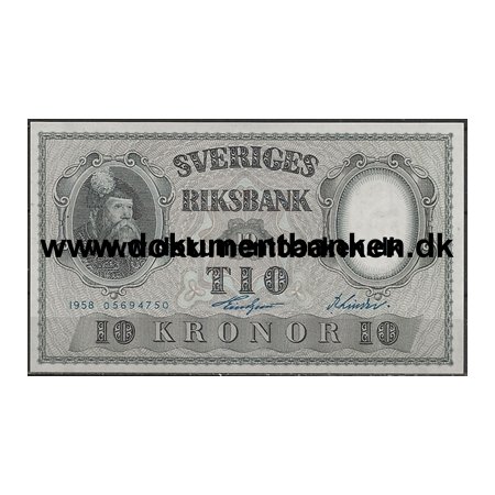 Sverige 10 Kr. 05694750 Pengeseddel 1958