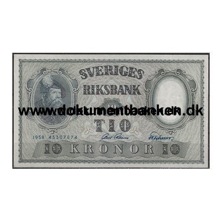 Sverige 10 Kr. 43307874 Pengeseddel 1958