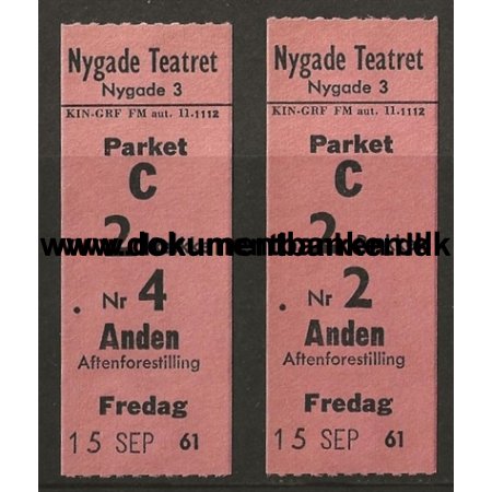 Harry og Kammertjeneren, Nygade Teatret, Biobillet, 15 september 1961