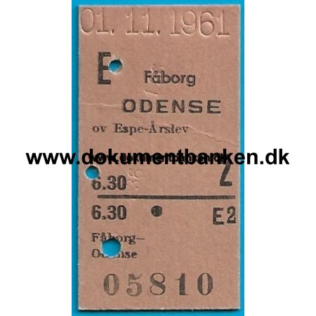 Togbillet, Fborg - Odense, 1 november 1961