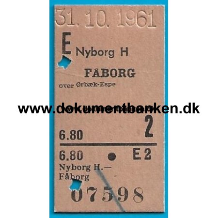 Togbillet, Nyborg H - Fborg, 31 oktober 1961