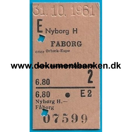 Togbillet, Nyborg H - Fborg, 31 oktober 1961