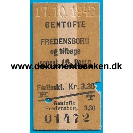 Togbillet, Gentofte - Fredensborg, 17 oktober 1942