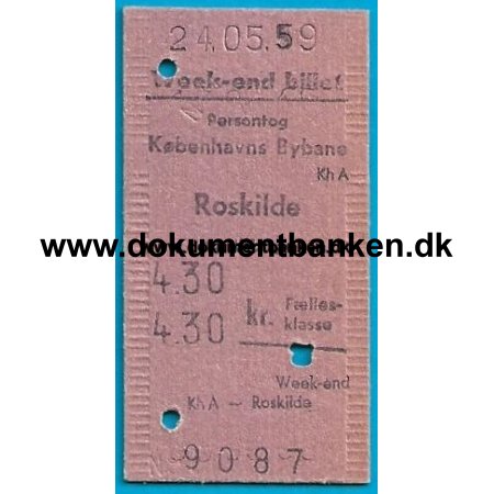 Togbillet Weekendbillet Kbenhavn - Roskilde 1959