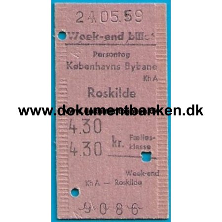 Togbillet Weekendbillet Kbenhavn - Roskilde 1959