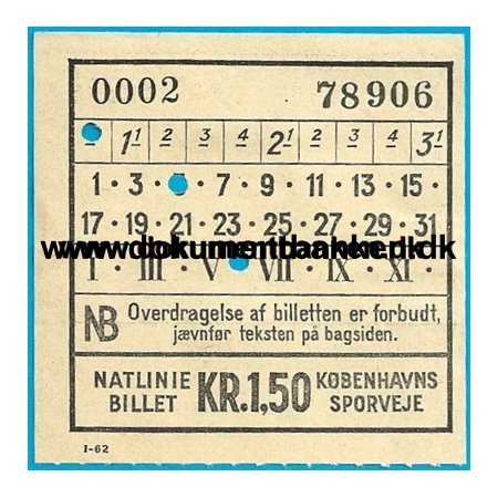 Kbenhavn Sporveje Busbillet Natlinie C 1962