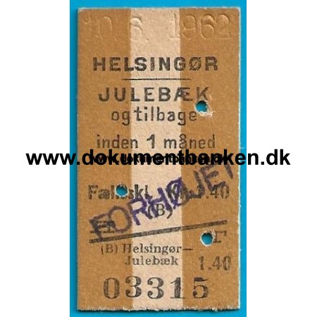 Togbillet Helsingr - Julebk 1962