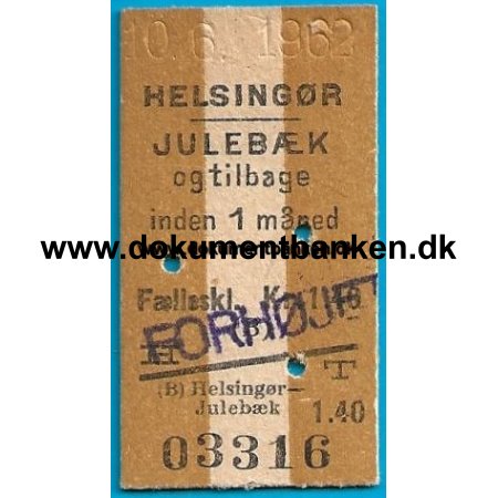 Togbillet Helsingr - Julebk 1962