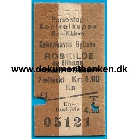 Togbillet Kbenhavns Bybane - Roskilde 1952