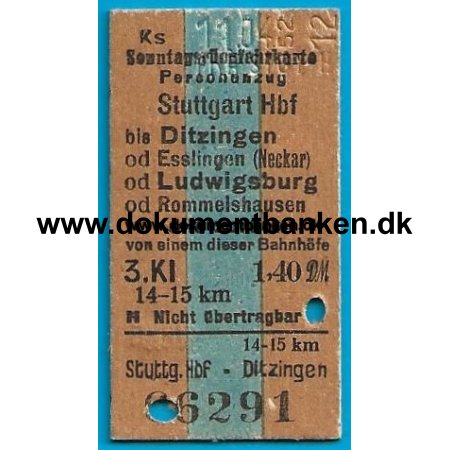 Togbillet Stuttgart - Ludwigsburg 1952