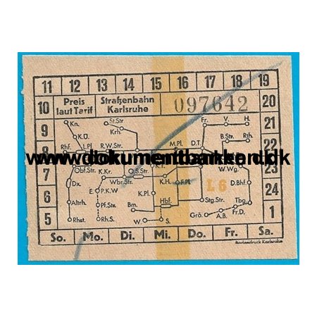 Sporvejbillet Karlsruhe 1952