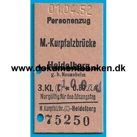 Sporvejbillet Mannheim 1952
