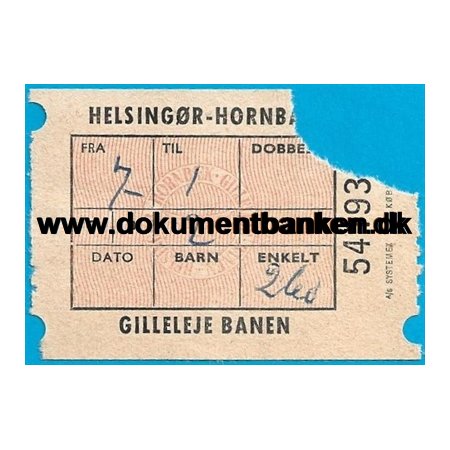Busbillet Helsingr - Hornbk - Gilleleje Banen 1954