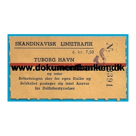 Skandinavisk Linietrafik Billet Tuborg Havn - Helsingborg 1954