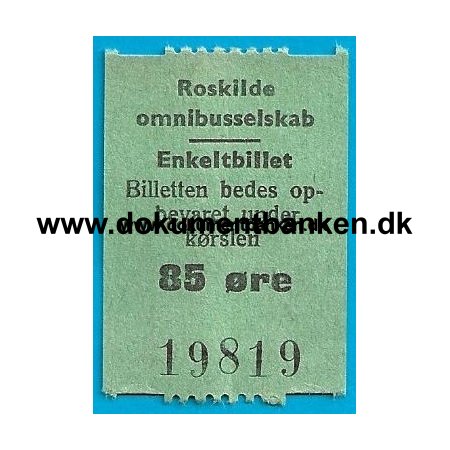 Roskilde Omnibusselskab Enkeltbillet 1954