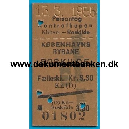 Togbillet Billigbillet Kbenhavns Bybane - Roskilde 1955