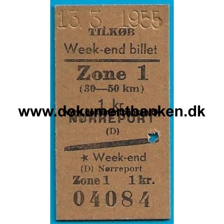 Togbillet Tilkb Week-end Billet Zone 1 Nrreport 1955