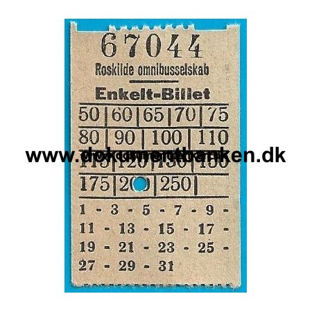 Roskilde Omnibusselskab Rutebil Enkeltbillet1955