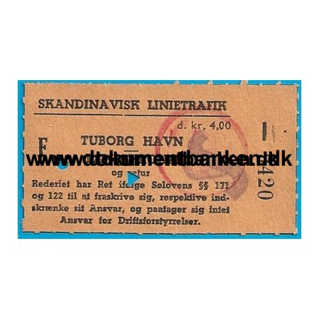 Frgebillet Tuborg havn - Landskrona 1959