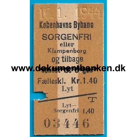 Togbillet Kbenhavns Bybane - Sorgenfri 1944