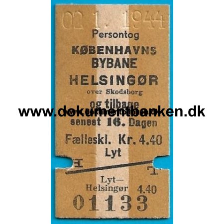 Togbillet Lyngbyvej Station - Helsingr 1944