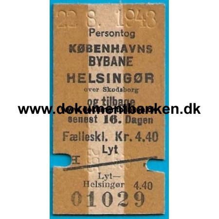 Togbillet Lyngbyvej Station - Helsingr 1943